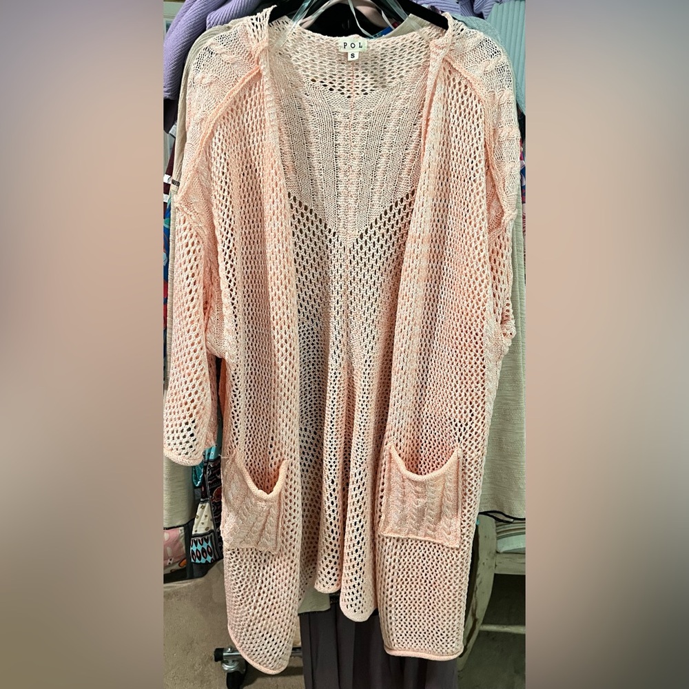 POL Women's Open Knit Sweater - Pink